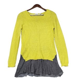 Cato Layered Look Chartreuse Yellow Sweater Black/Green/white Minidress S